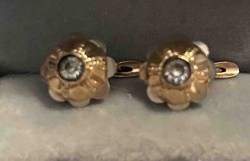 Italian Gold Flower Motif Diamond Stud Earrings