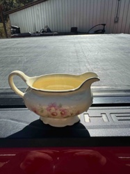 Vintage Floral Porcelain Gravy Boat with Gold Trim