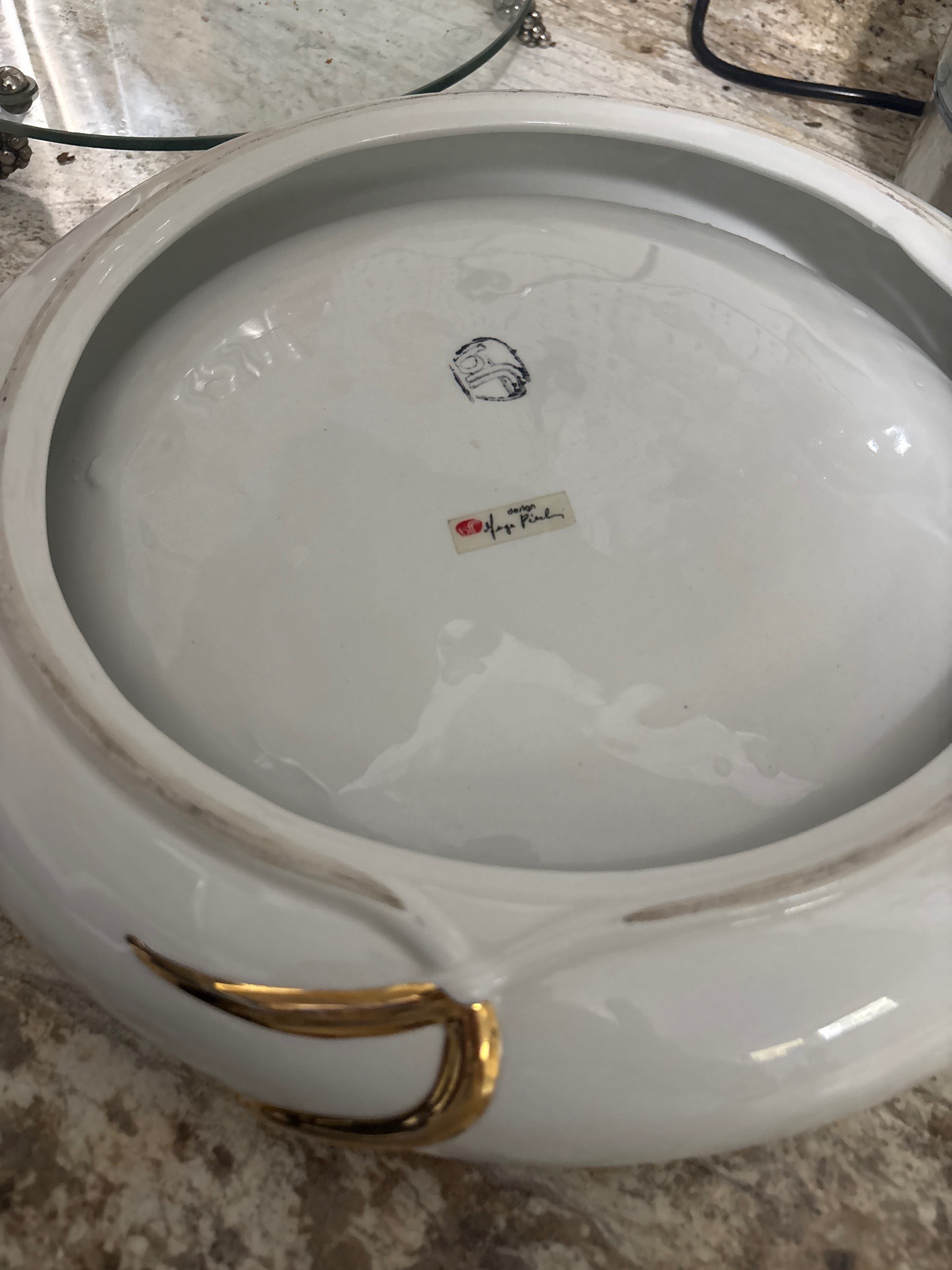 Submitted photo of Porcelain serving bowl, signed 'Design Maja Pinelli' (not authenticated)