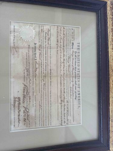 Framed 1855 United States Land Patent Signed by President Franklin Pierce
