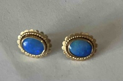 Vintage Gold and Blue Opal Stud Earrings