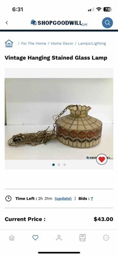 Vintage Hanging Stained Glass Lamp