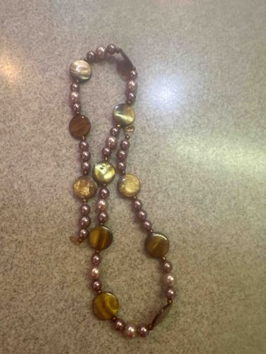 Multi-Strand Faux Pearl and Mother-of-Pearl Disc Necklace