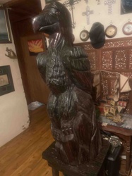 Black-Stained Wooden Carved Eagle Sculpture