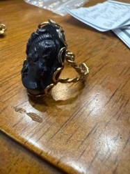 Vintage Black Cameo Ring with Twisted Gold Setting