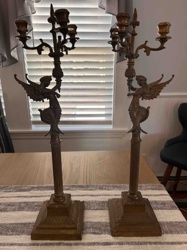 Pair of Bronze/Brass Cherub Candelabras