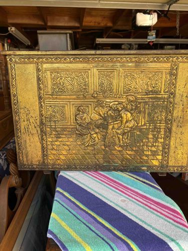 Embossed Metal Coffer with Figural Scene