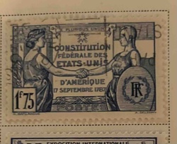 1937 French Bicentennial of U.S. Constitution Postage Stamp