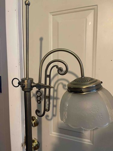 Antique/Vintage Ornate Metal Floor Lamp with Frosted Glass Shade