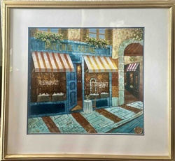 Framed Print of 'PAVILON LE LAREINE' Restaurant Street Scene