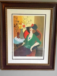 Woman with Hat and Flowers (Tarkay Art Print)