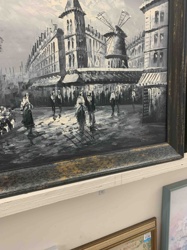 Framed Monochrome Painting of Moulin Rouge Street Scene