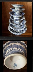 Graduated Set of Blue and White Porcelain Pedestal Bowls