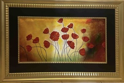 Abstract Red Poppies Acrylic Painting in Gold Frame