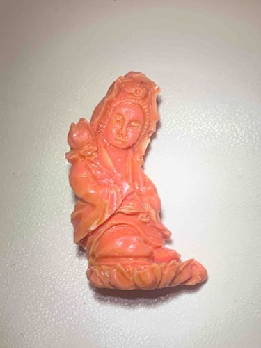 Carved Coral Guanyin Figurine or Pendant