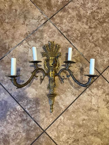 Vintage Gilt Bronze Four-Light Wall Sconce with Wheat Sheaf Motif