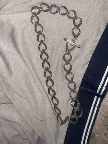 Sterling Silver Marcasite Heart Link Toggle Necklace
