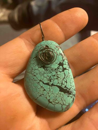 Turquoise Stone Pendant with Wire-Wrapped Bail