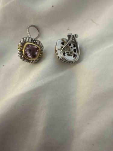 Judith Ripka Sterling Silver and 18K Yellow Gold Amethyst Cushion Earrings