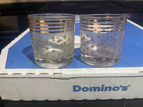 Mid-Century Modern Gold Band and Polka Dot Rocks Glasses