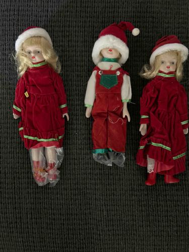 Set of Three Christmas Porcelain Dolls