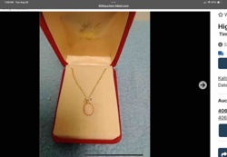 Gold-Tone Necklace with Oval Pink Pendant in Red Jewelry Box