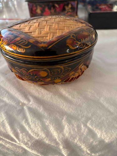 Russian Khokhloma and Woven Bamboo Lacquer Box