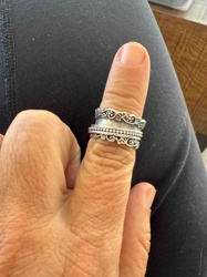 Sterling Silver Spinner Ring with Floral and Beaded Bands