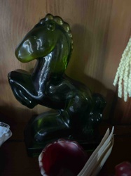 Dark Green Glass Horse Figurine
