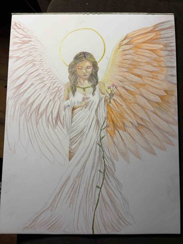 Original Colored Pencil Illustration of a Winged Angel