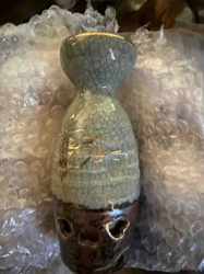 Japanese Ceramic Sake Bottle (Tokkuri) with Crackle Glaze and Embossed Decoration