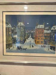 Parisian Winter Street Scene Lithograph