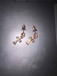 Chrome Hearts 22k Gold with Diamonds Cross Dangle Earrings (Set of 2)