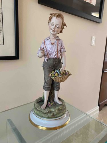 Porcelain Boy Figurine with Flower Basket