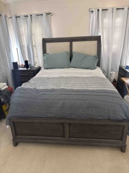 Transitional Wood and Upholstered Panel Bed