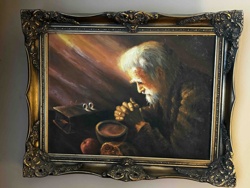 Elderly Man Praying/Contemplating with Still Life Elements