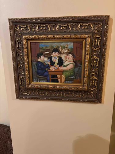 Painting of Card Players in the Style of Fernando Botero