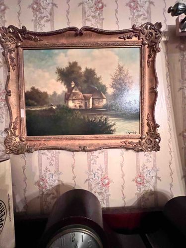 Framed Cottage Landscape Painting