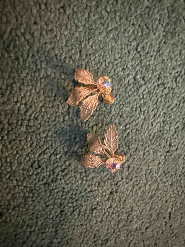 Vintage Gold-Tone Leaf Earrings with Aurora Borealis Rhinestones