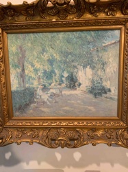 Impressionistic Garden Scene Painting in Gilded Frame