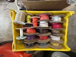 Assorted Electrical Wire Spools in Plastic Bin