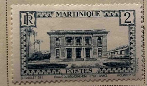 Martinique 2 Franc Postal Stamp featuring Palais du Gouvernement