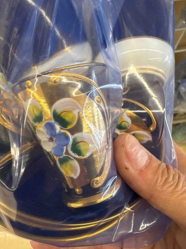 Cobalt Blue and Gold Hand-Painted Venetian Glass Demitasse Set