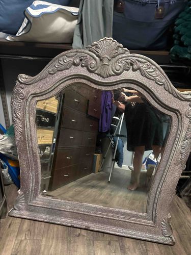 Ornate Rococo-Style Mantel Mirror with Scalloped Finial