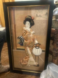 Framed Japanese Embossed/Textile Geisha Art