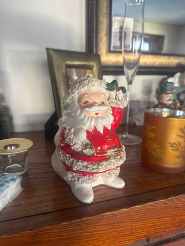 Vintage Ceramic Santa Claus Figurine with Holly