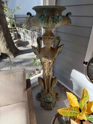 Neoclassical Style Patinated Garden Urn and Pedestal with Caryatid