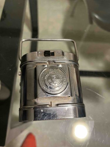 Vintage Metal Handheld Lantern with Royal Medallion