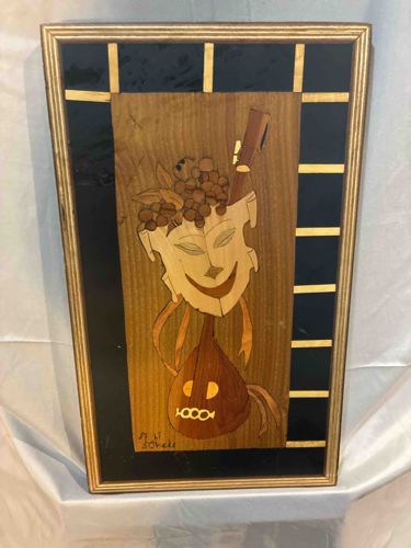 Musical Themed Wood Marquetry Panel by M.G. Borelli