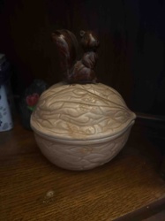 Squirrel and Walnut Ceramic Lidded Container